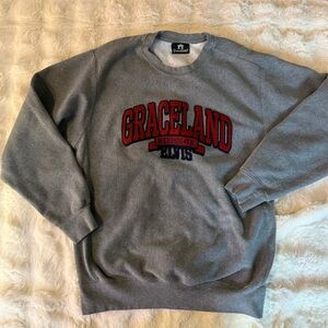 Graceland Gray Crewneck Sweater with Red Details